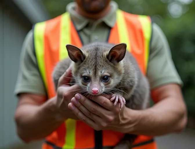 Animal handler safely recovering a deceased possum in Hopetoun Park
