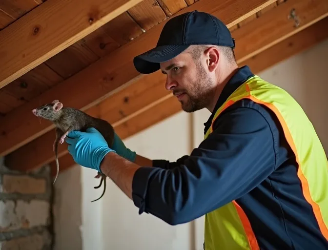 Technician inspecting a roof cavity for a dead rat in Hopetoun Park